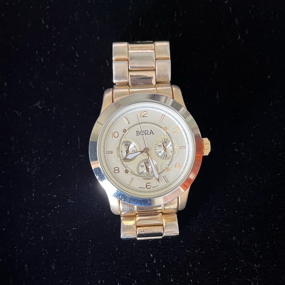 Bora Gold Tone Chronograph Stainless Steel Back Chunky Watch